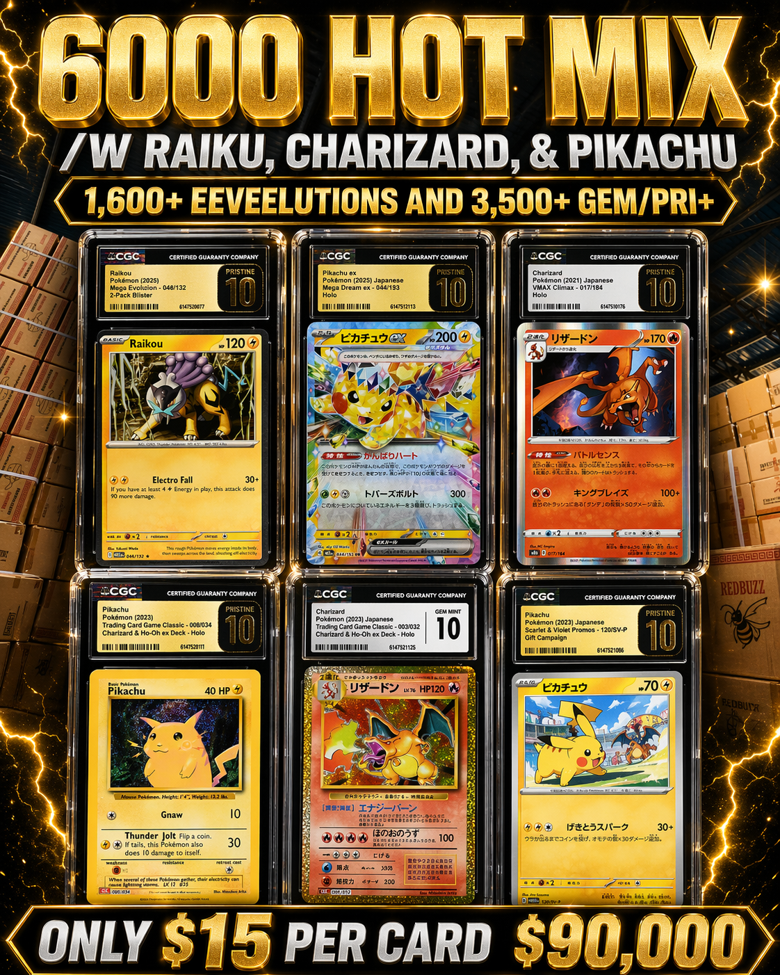 PIKACHU CHARIZARD RAIKOU CAR5627011699 6000 HOT MIX /W RAIKU, CHARIZARD, & PIKACHU 1,600+ EEVEELUTIONS AND 3,500+ GEM/PRI+ - Image 1