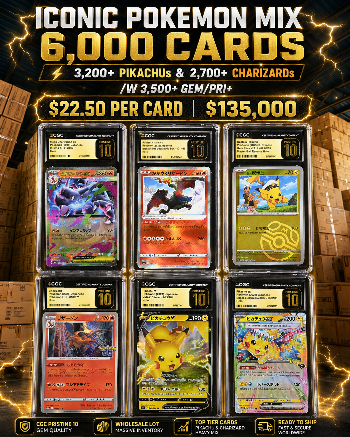 CAR0571634516 ICONIC POKEMON MIX 6,000 CARDS 3,200+ PIKACHUs & 2,700+ CHARIZARDs /W 3,500+ GEM/PRI+ - Image 1