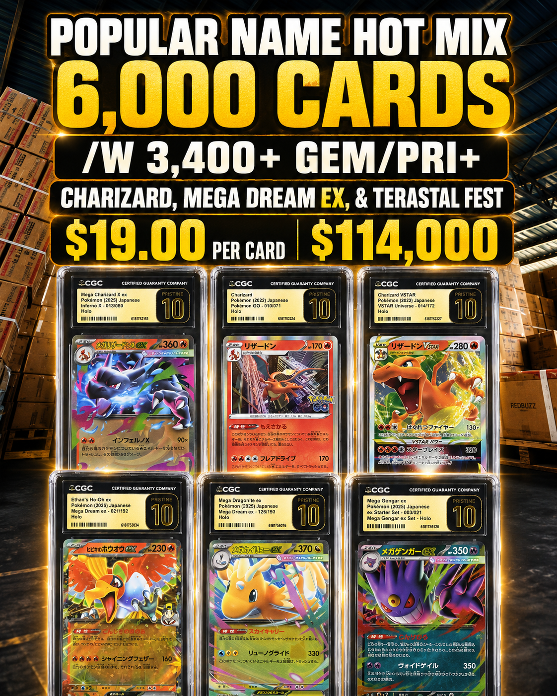 CAR2150279677 POPULAR NAME HOT MIX 6,000 CARDS /W 3,400+ GEM/PRI+ CHARIZARD, MEGA DREAM EX, & TERASTAL FEST - Image 1