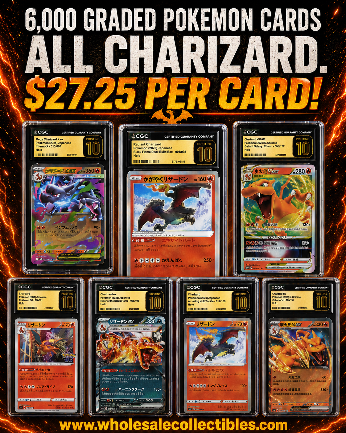 CAR0964905199 6,000 GRADED POKEMON CARDS, ALL CHARIZARD. - Image 1