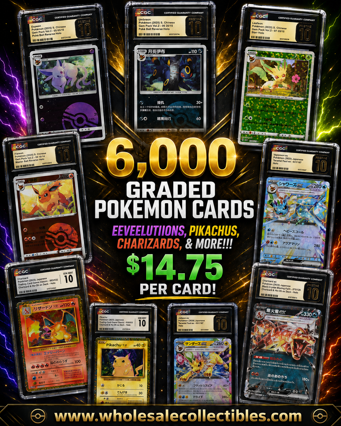 CAR2316441244 6,000 GRADED POKEMON CARDS EEEVEELUTIONS, PIKACHUS, CHARIZARDS, & MORE!!! - Image 1