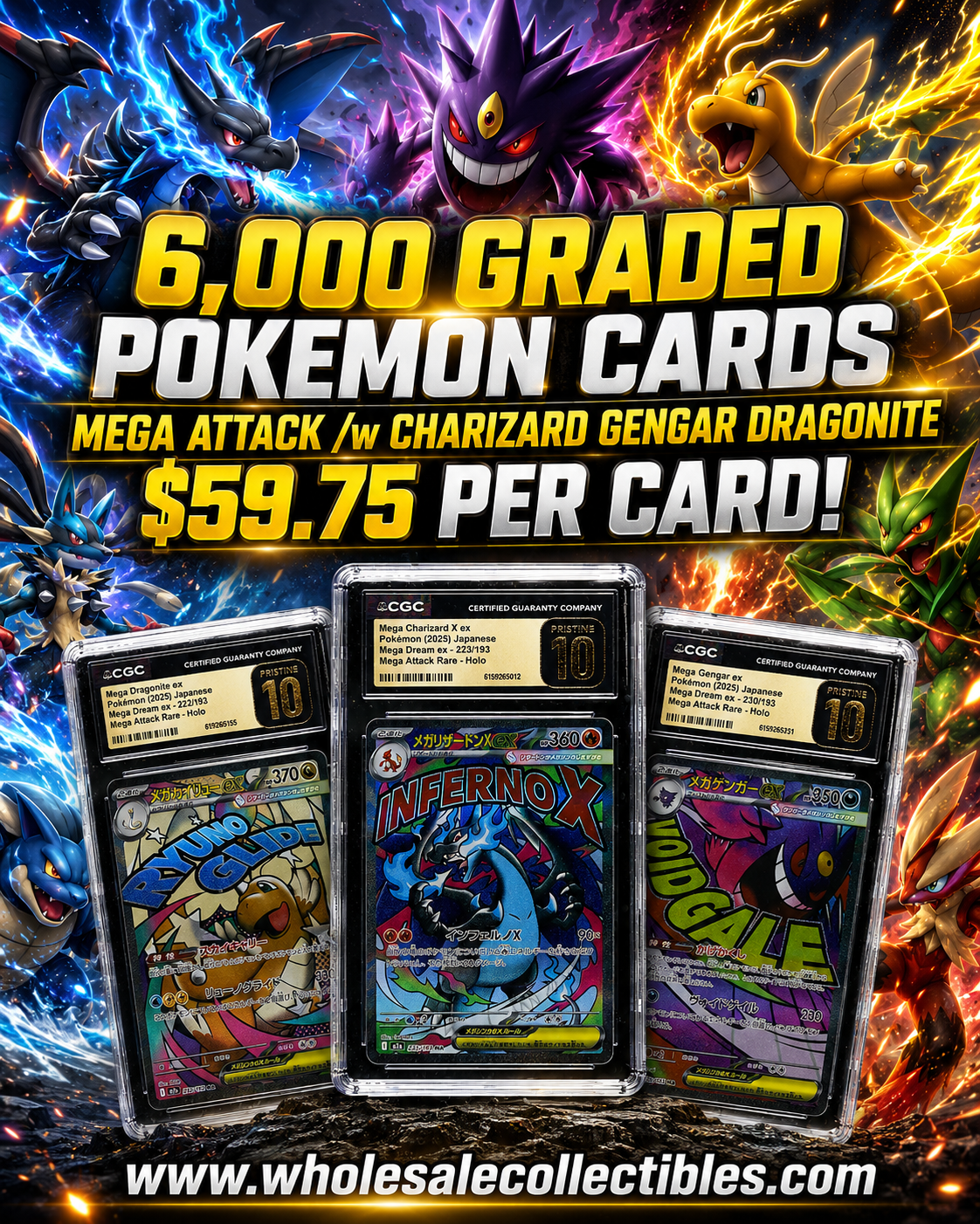 CAR2636721447 6,000 GRADED POKEMON CARDS MEGA ATTACK /w CHARIZARD GENGAR DRAGONITE - Image 1