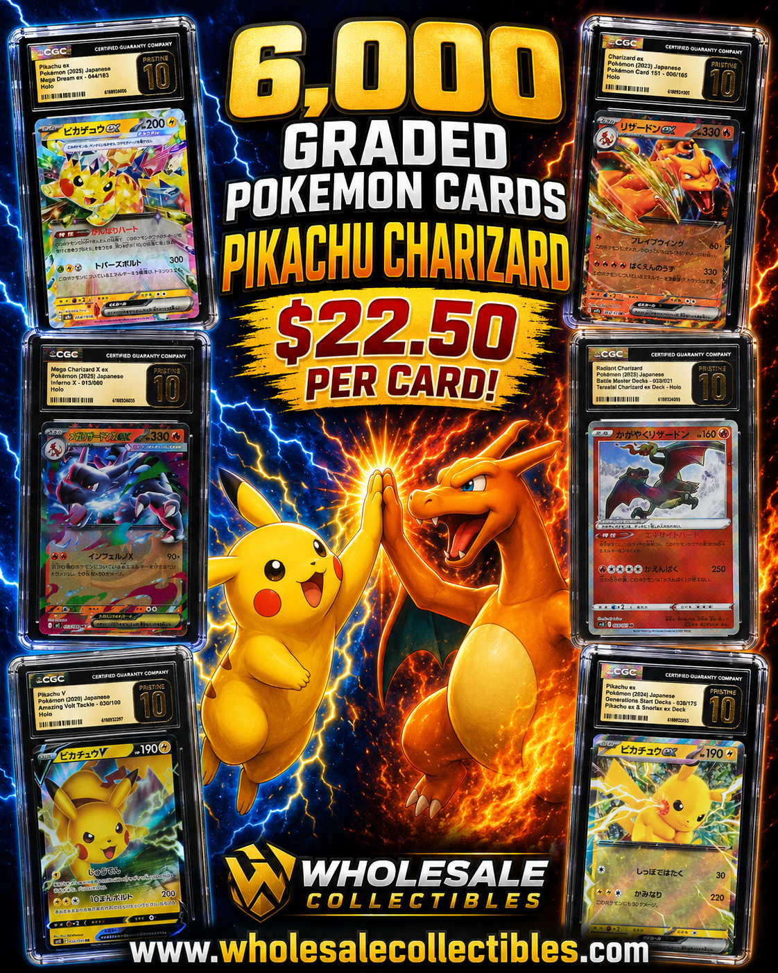 CAR3151554415 6,000 GRADED POKEMON CARDS PIKACHU CHARIZARD - Image 1