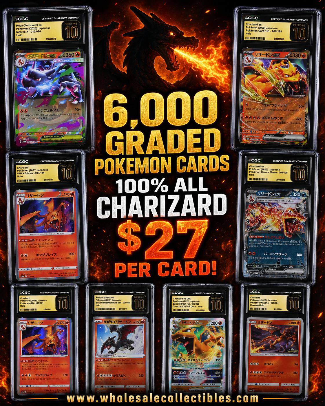 CAR5716976034 6,000 GRADED POKEMON CARDS 100% ALL CHARIZARD - Image 1