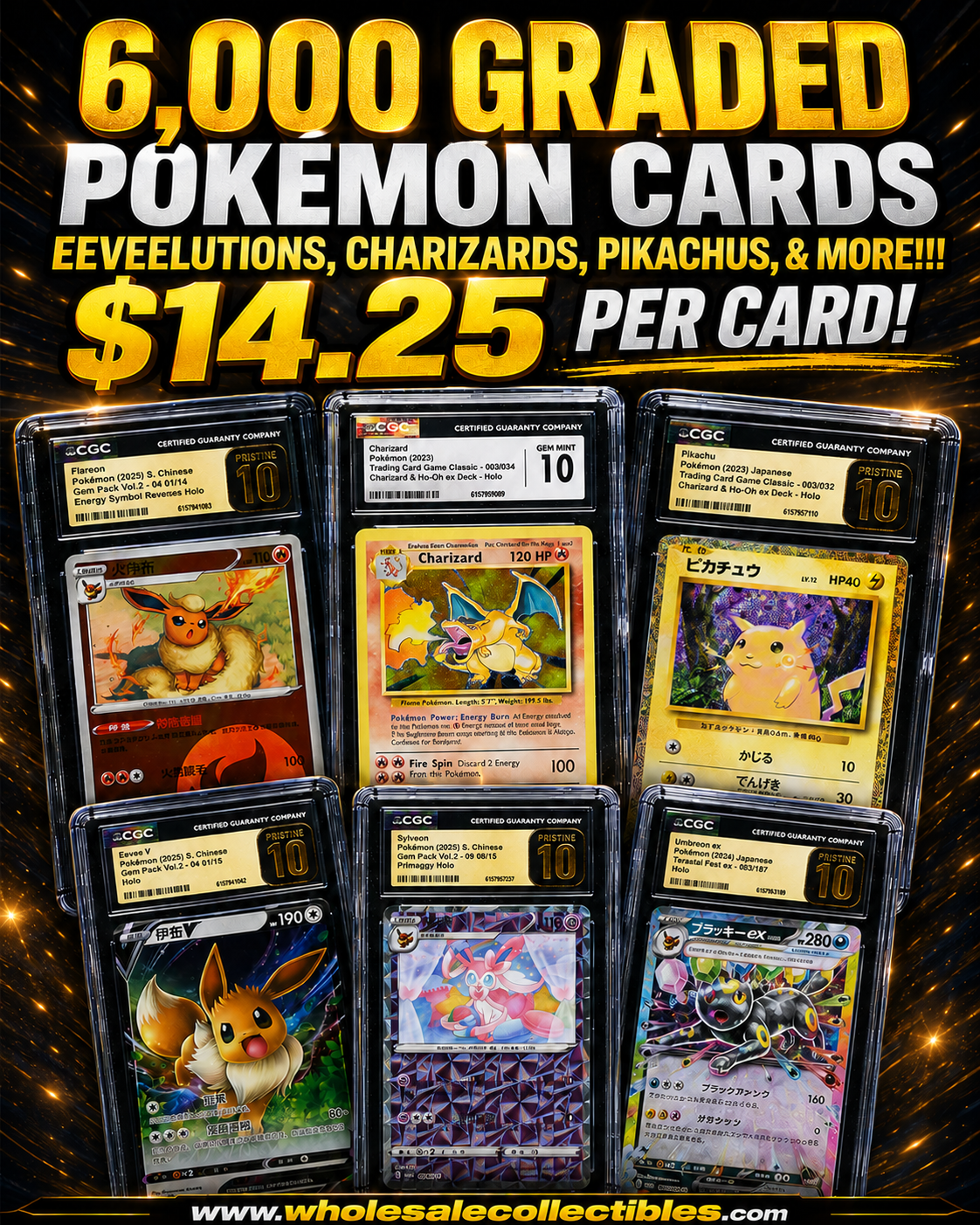 CAR6413690379 6,000 GRADED POKEMON CARDS EEEVEELUTIONS, CHARIZARDS, PIKACHUS, & MORE!!! - Image 1