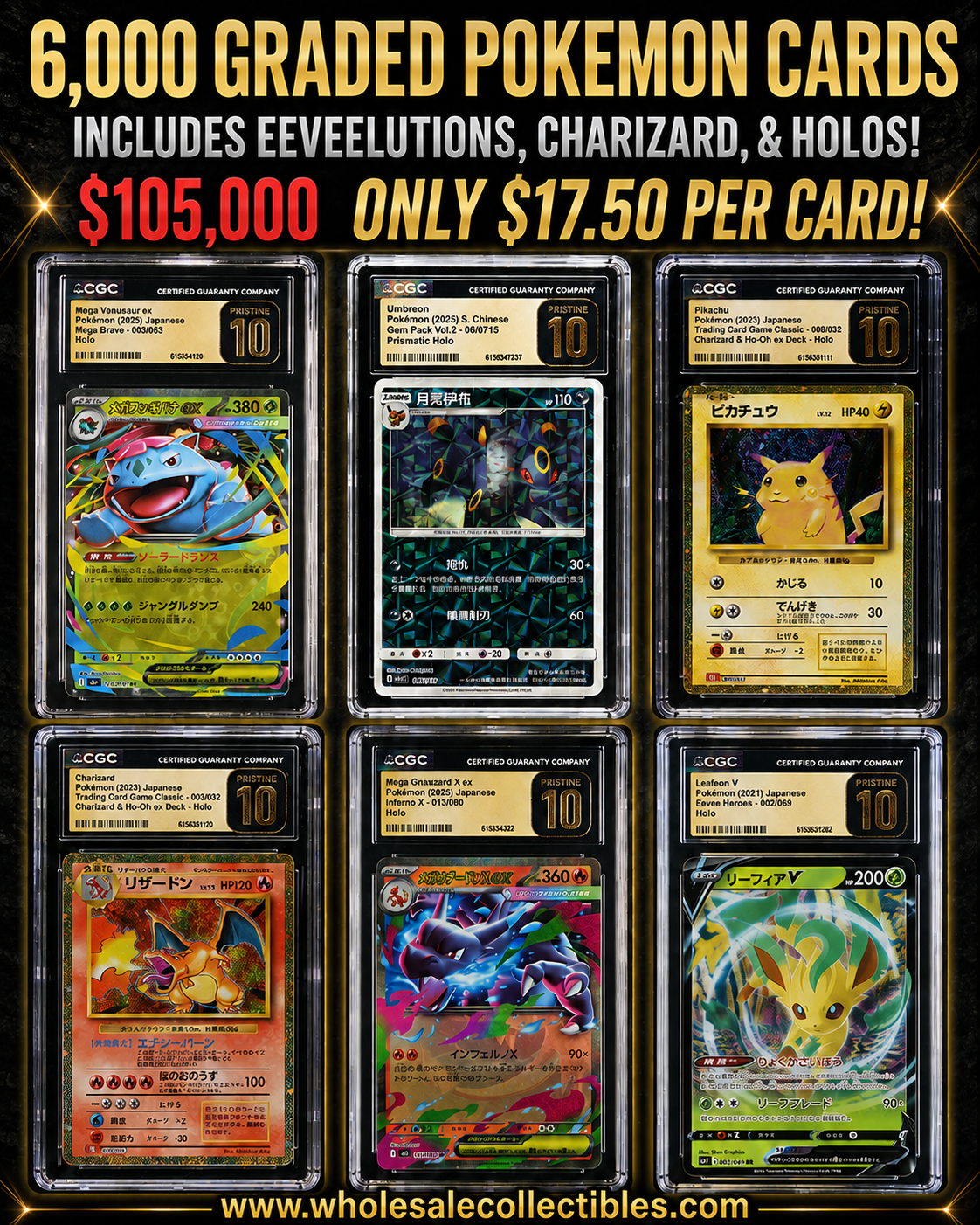 CAR2033549029 6,000 GRADED POKEMON CARDS INCLUDES EEVEELUTIONS, CHARIZARD, & HOLOS! - Image 1